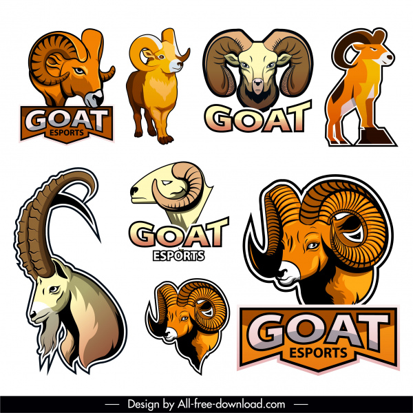 goat logo icons colored flat design