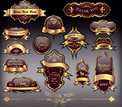 gold label with retro style vector set
