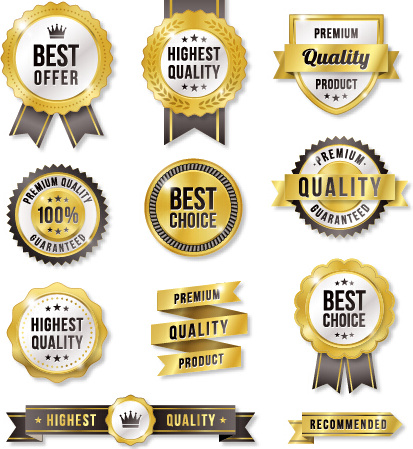 gold labels with gray ribbon vector