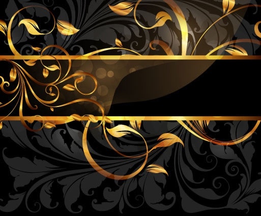 luxury pattern sparkling golden curved leaves dark design