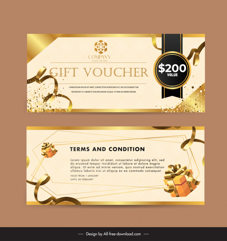gold voucher template luxury dynamic 3d present box confetti