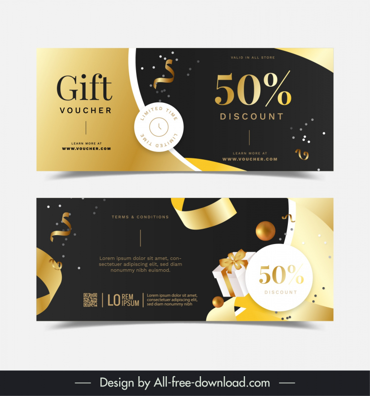 gold voucher templates elegant modern presents confetti dynamic 3d
