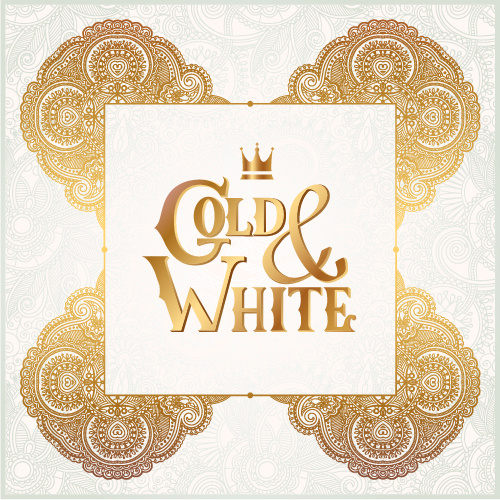 gold with white floral ornaments background vector illustration set