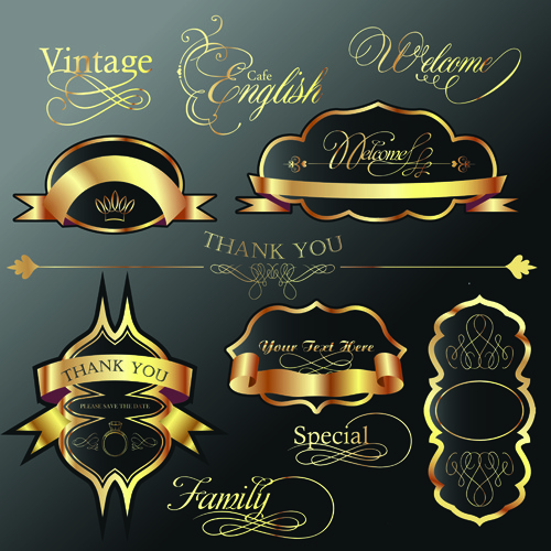 golden and black luxury labels design vector set