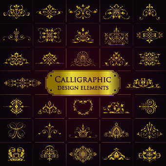 golden calligraphic design elements vector