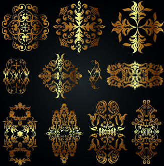 golden calligraphic ornaments with labels vector
