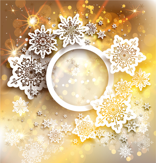 golden christmas background with snowflake vecror 