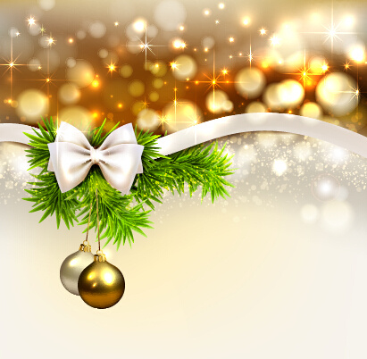 golden christmas ball and ribbon bow vector