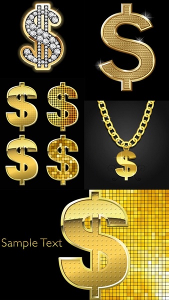 golden dollar sign vector