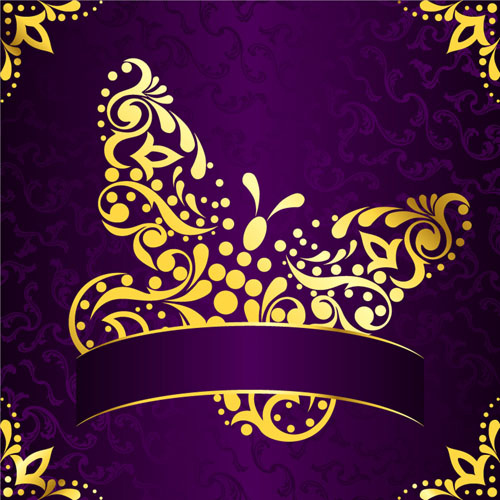 Golden easter pattern and purple background vector Vectors graphic art ...