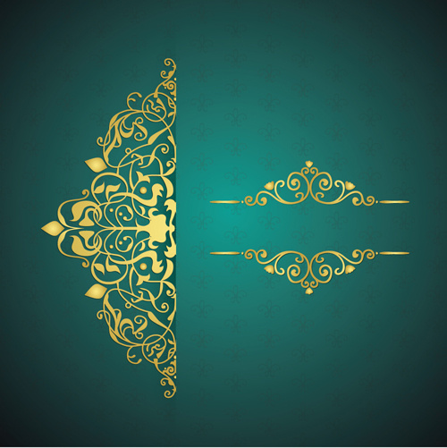 golden floral with green background vector 