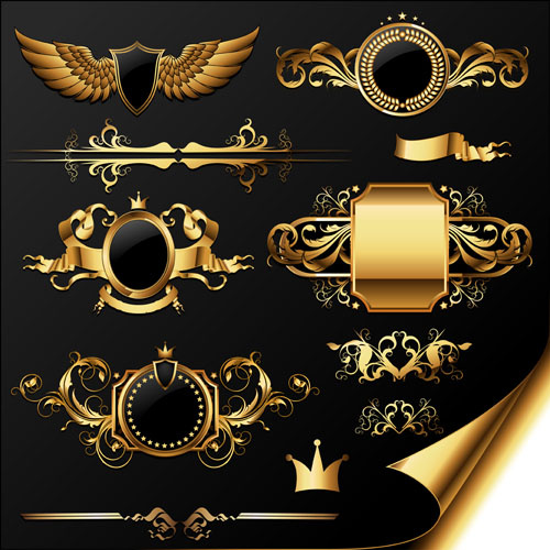 golden heraldic and decor elements vector