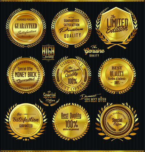golden laurel wreath badges vector