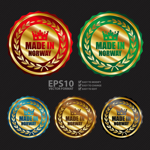 golden laurel wreath badges vectors set