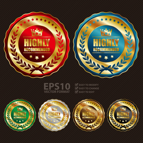 golden laurel wreath badges vectors set