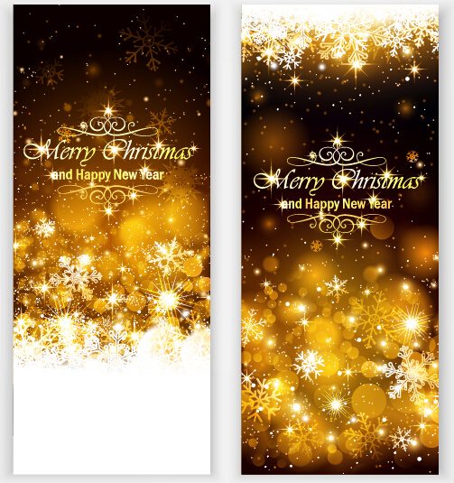 golden light with snowflake christmas vertical banner vector 