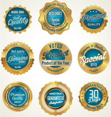 golden luxury commercial labels with badges vector