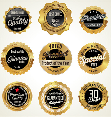 golden luxury commercial labels with badges vector 