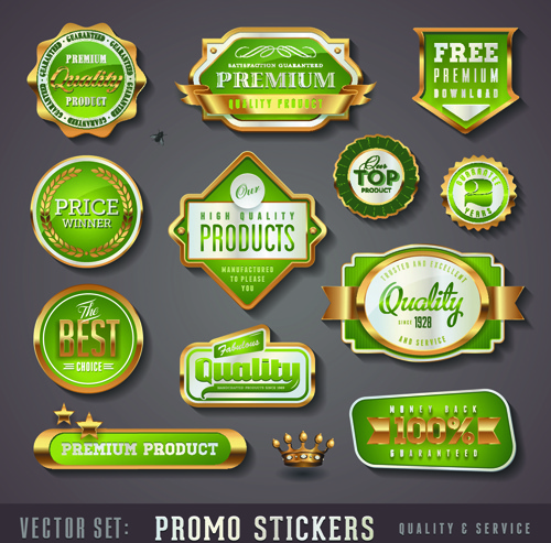 golden promo stickers labels vector set