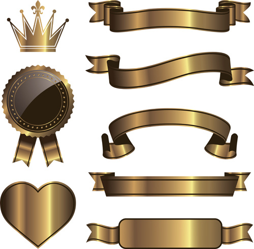golden ribbon with crown and heart deaign vector