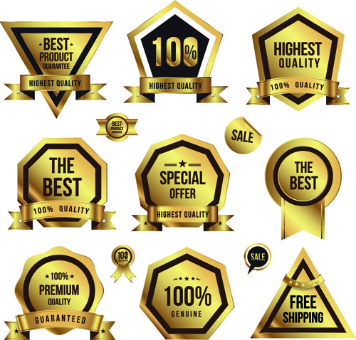 golden sale badges and label with stickers vector