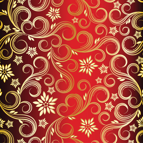 golden swirls floral pattern background design vector