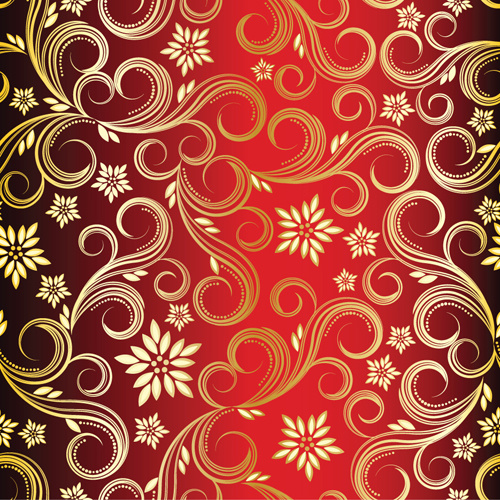 golden swirls floral pattern background design vector 