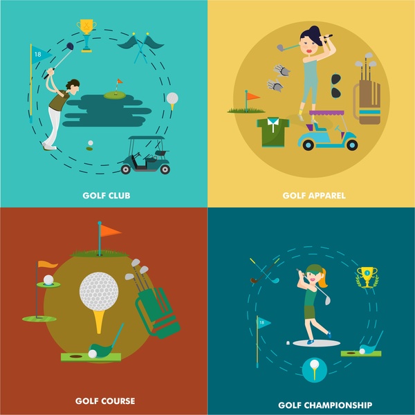golf design elements illustration in flat colored style