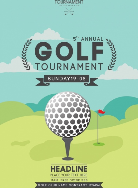 golf tournament banner ball icon colored course background 