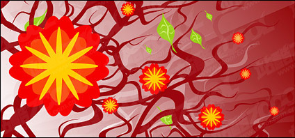 Gone with the Wind leaves and red flowers vector material