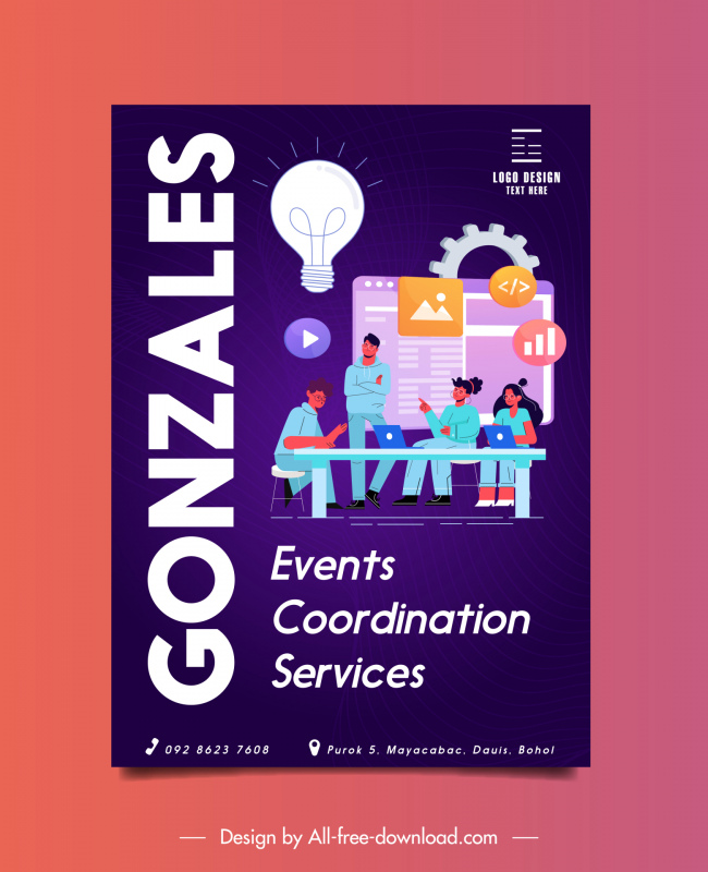 gonzales events coordination services leaflet template teamwork business elements sketch