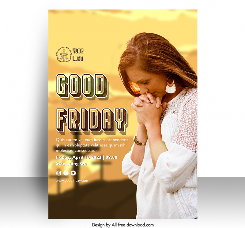 good friday poster template praying lady sketch realistic design