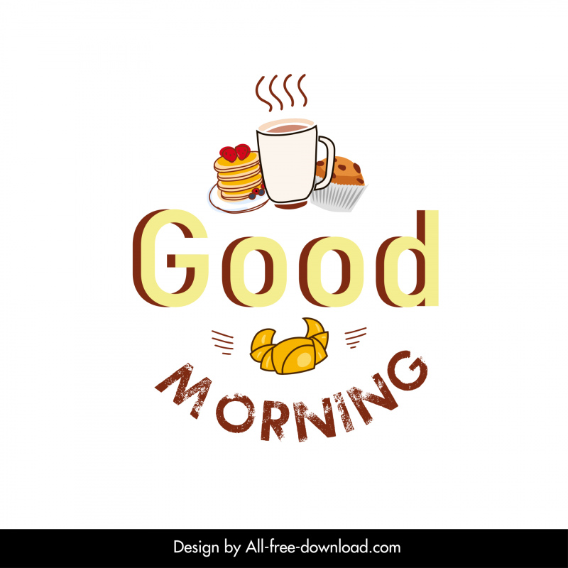 good morning logo sign template flat retro cafe break cake sketch