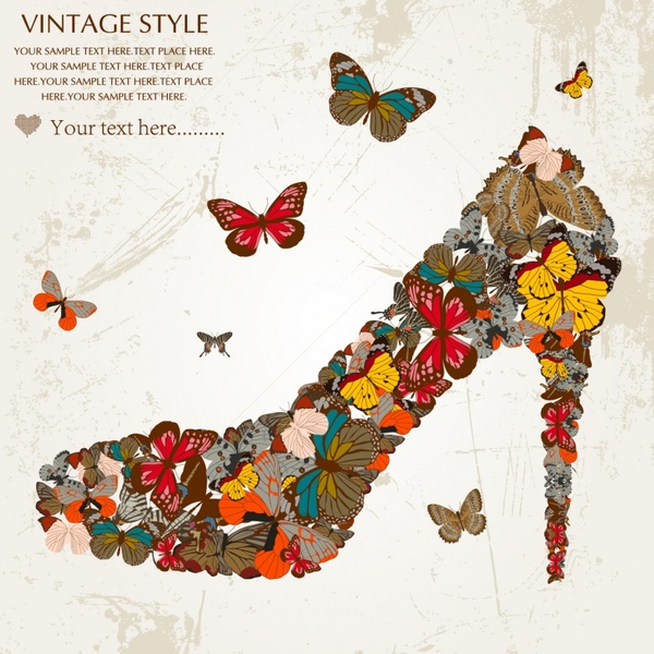 high heel shoe advertisement butterflies decor classic colorful