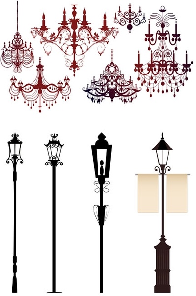 gorgeous chandelier lights silhouette vector