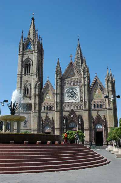 gothic cathedral with pineapple fountain zona centro guadalajara jalisco mexico