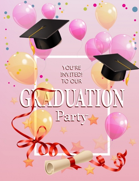graduation party invitation template colorful balloon icons decor