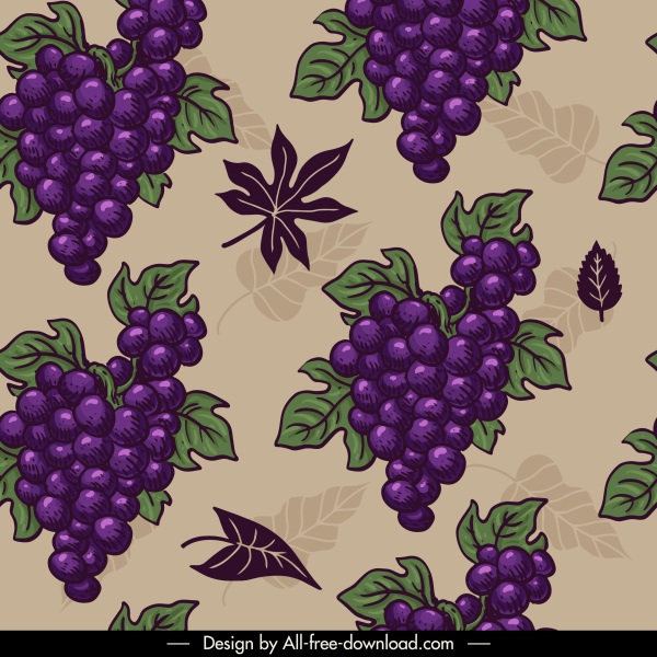 grapes pattern colored retro design
