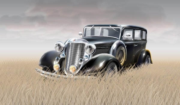 grass in the old car vector
