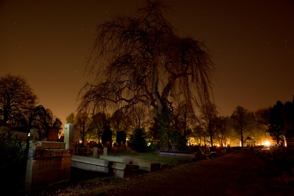 graveyard at night 