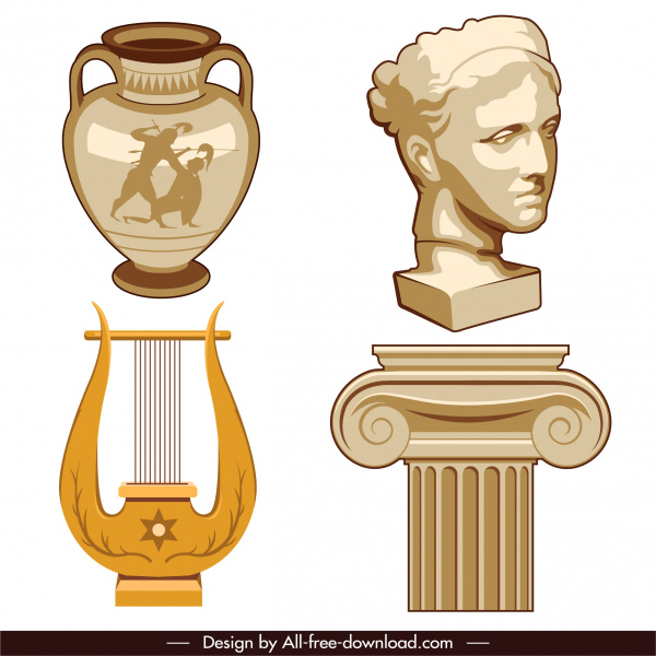 greek design elements ancient cultural objects sketch