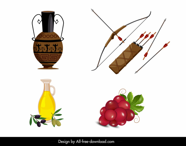 greek design elements pottery arrow olive fruits sketch