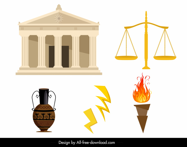 greek tale design elements colored symbols sketch