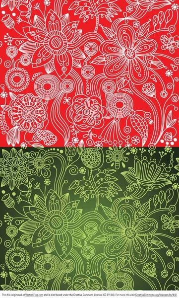 green and red floral paisley vector patterns