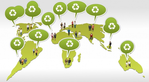 environment protection background continent human recycle icons