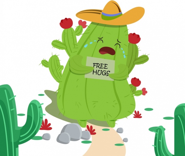 green cactus icon funny stylized design