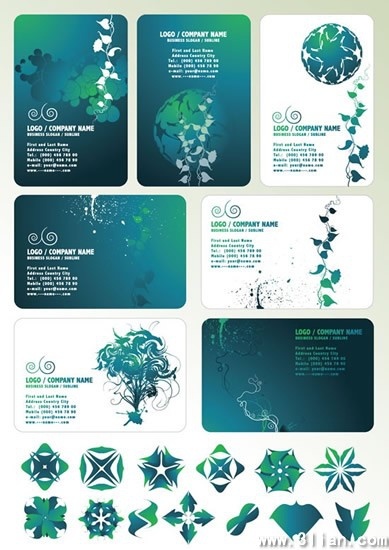 name card design elements eco theme dark green