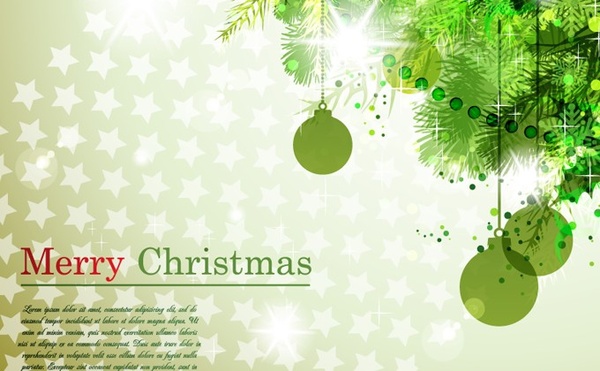 christmas background green baubles fir branch stars ornament