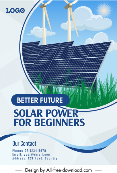 green energy advertising poster windmill solar system sketch