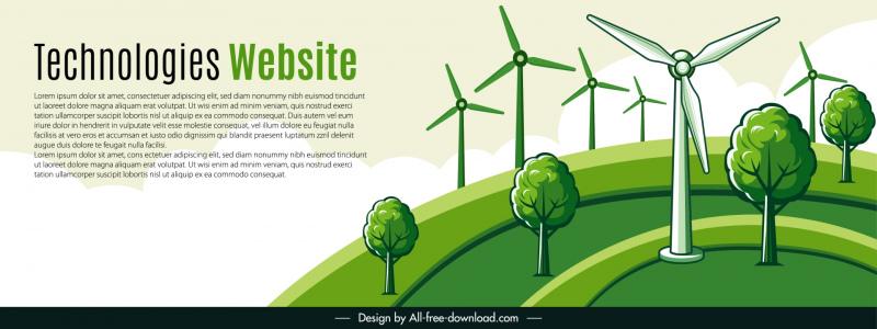 green energy website banner template elegant trees windmill 